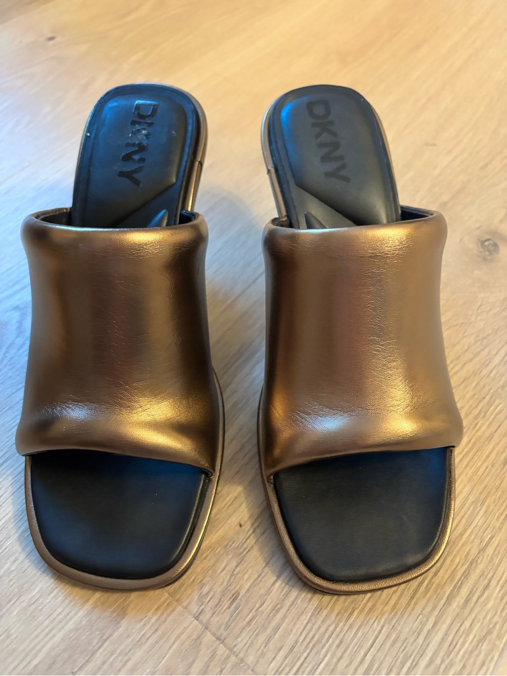 Dkny Metallic Bronze Slide Mules